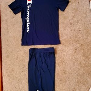 Champion shirt, matching shorts unknown brand